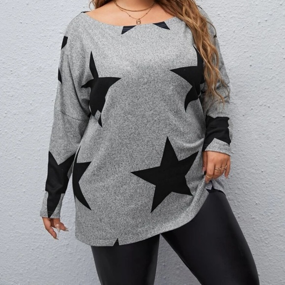 Emery rose plus size star print drop shoulder Tee gray - Picture 4 of 5